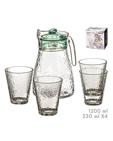 Set jarra de cristal para agua de 1,2 litro con 4 vaso de 230 ml