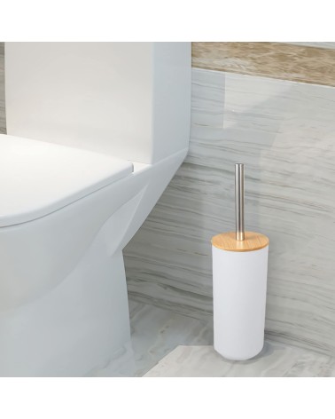 Escobillero de baño blanco de bambú y plástico de Ø 9x37 cm