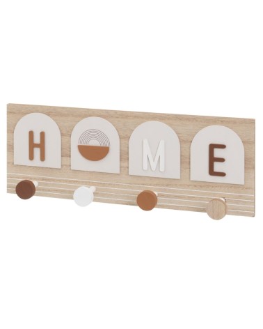 Perchero home con 4 colgadores color madera natural de 40x6x15 cm