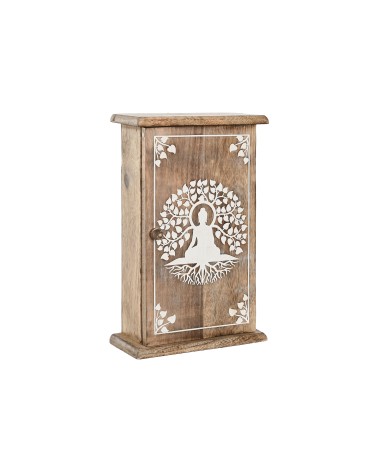 Caja guardallaves de pared madera mango buda blanco de 6 colgadores