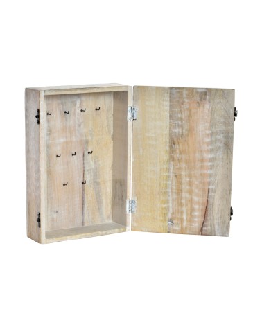 Caja guardallaves de pared madera tallado floral en color madera natural con 9 colgadores