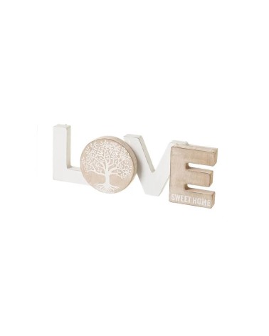 Set de 2 murales Home y Love de madera en blanco y natural de 30x8 cm