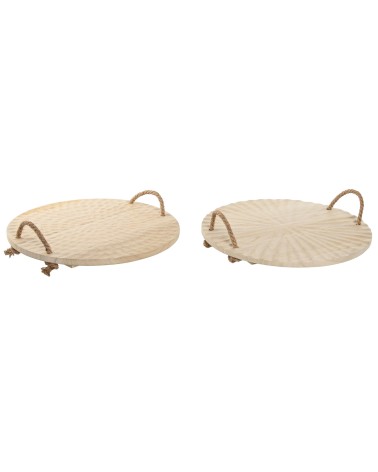 Set de 2 bandeja centro mesa de paulownia con asa de cuerda de 40x40x1,5 cm