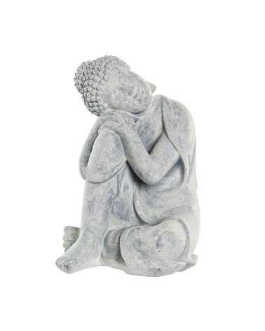 Figura resina sentado de buda gris para decoracion de mesa 18x14x23 cm