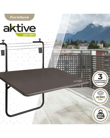 Mesa plegable rectangular para barandilla balcón o terraza, color antracita, 60x40x60/67 cm