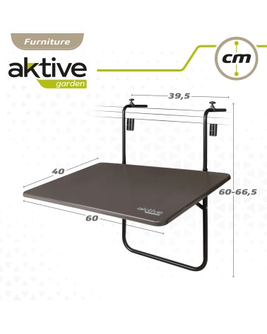 Mesa plegable rectangular para barandilla balcón o terraza, color antracita, 60x40x60/67 cm