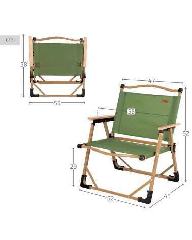 Juego de 2 sillas plegables bajas glamping verde acero 47x45x62 cm