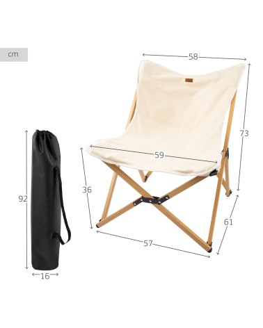 Silla plegable de camping estilo Glamping de algodón y aluminio 58x61x73cm, peso máx 110 kg