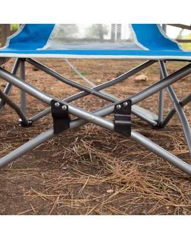 Silla plegable camping color azul, asiento bajo, con portavasos, soporta 110 kg, estructura de acero, tejido de poliéster