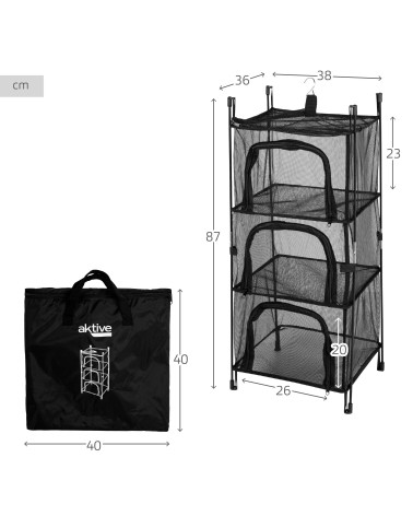 Organizador Armario Colgante, 38 x 36 x 87 cm, Estantería Camping, 3 Niveles, Balda Superior, 1 Gancho