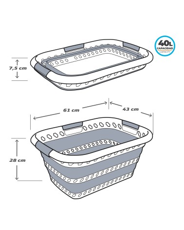 Cesta plegable 40 litros, 61x43x28 cm, Plegado compacto, Sin BPA, Caja de almacenamiento portátil, Cesto ropa sucia plegable