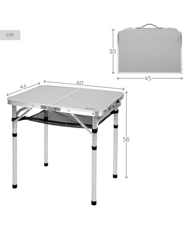 Mesa Maletin Plegable para Camping de 60 x 45 x 56 cm , Tablero MDF, Estructura Aluminio, Soporta 30 kg