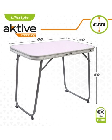 Mesa camping plegable, Mesa ligera, patas plegables, medidas 60x40x50 cm, madera MDF, estructura de acero