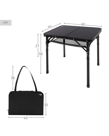 Mesa Plegable pequeña Negro 60 x 45 x 27/56 cm, Altura Ajustable, Soporta 30 kg