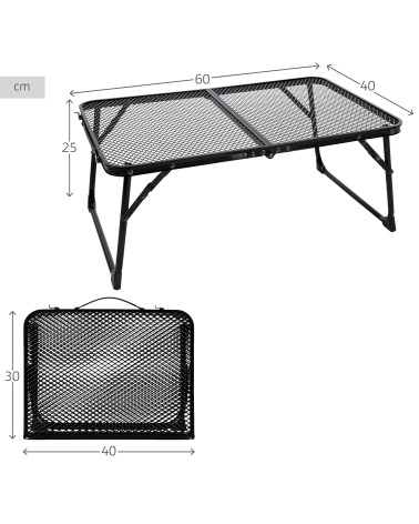 Mesa Baja Plegable Ligera Camping, 60 x 40 x 25 cm, Topes antivuelco, Resistente Altas temperaturas, Soporta 20 kg