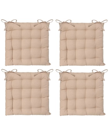 Juego de 4 cojines acolchados para silla beige de lino de 38x38 cm