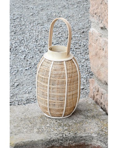 Farol portavela de rattan natural de Ø 22x22x32 cm