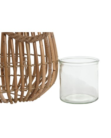 Farol portavela de rattan natural de Ø 24x24x32 cm