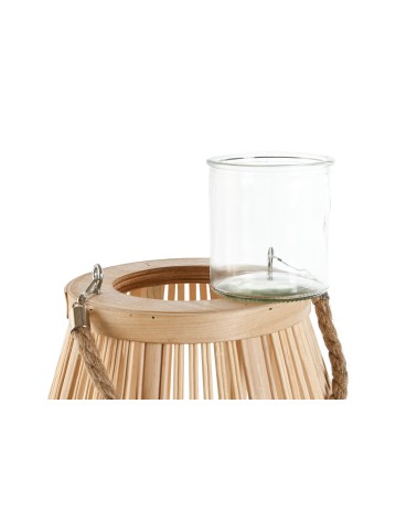 Farol portavela de rattan natural de Ø 28x28x65 cm