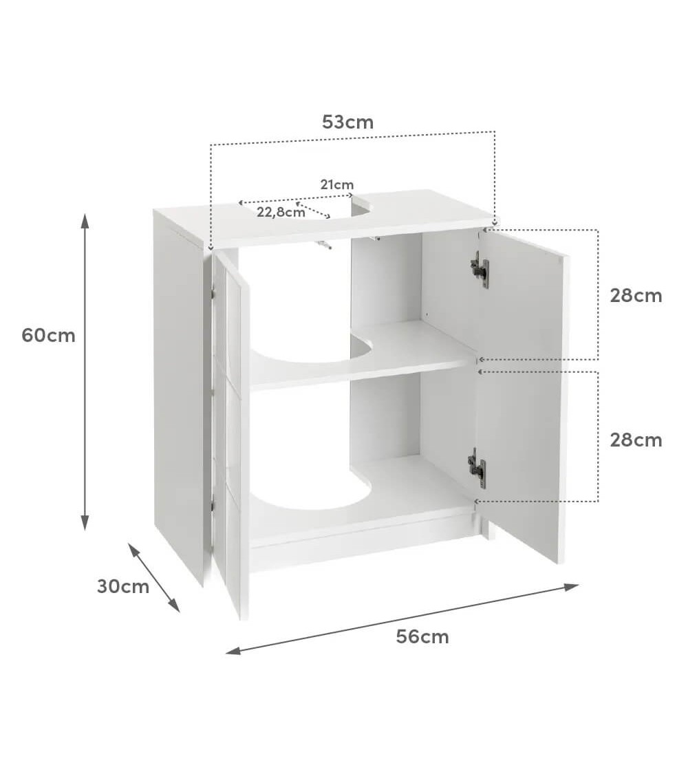 Mueble bajo lavabo pie de madera MDF blanco de 56x30x60 cm