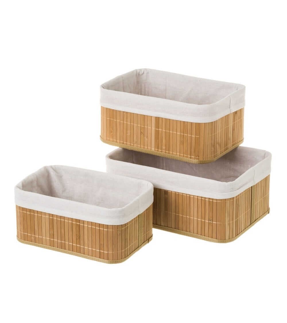 Set de 3 cestas multiusos de bambú gris para cuarto de baño Basic