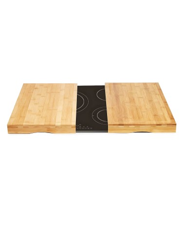 Cubre vitrocerámica madera, Juego de 2 tablas de cortar Bambú nórdica de 56x54x4 cm