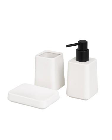 Set de accesorios de baño 3 piezas de dispensador portacepillos y jabonera de cerámica blanco