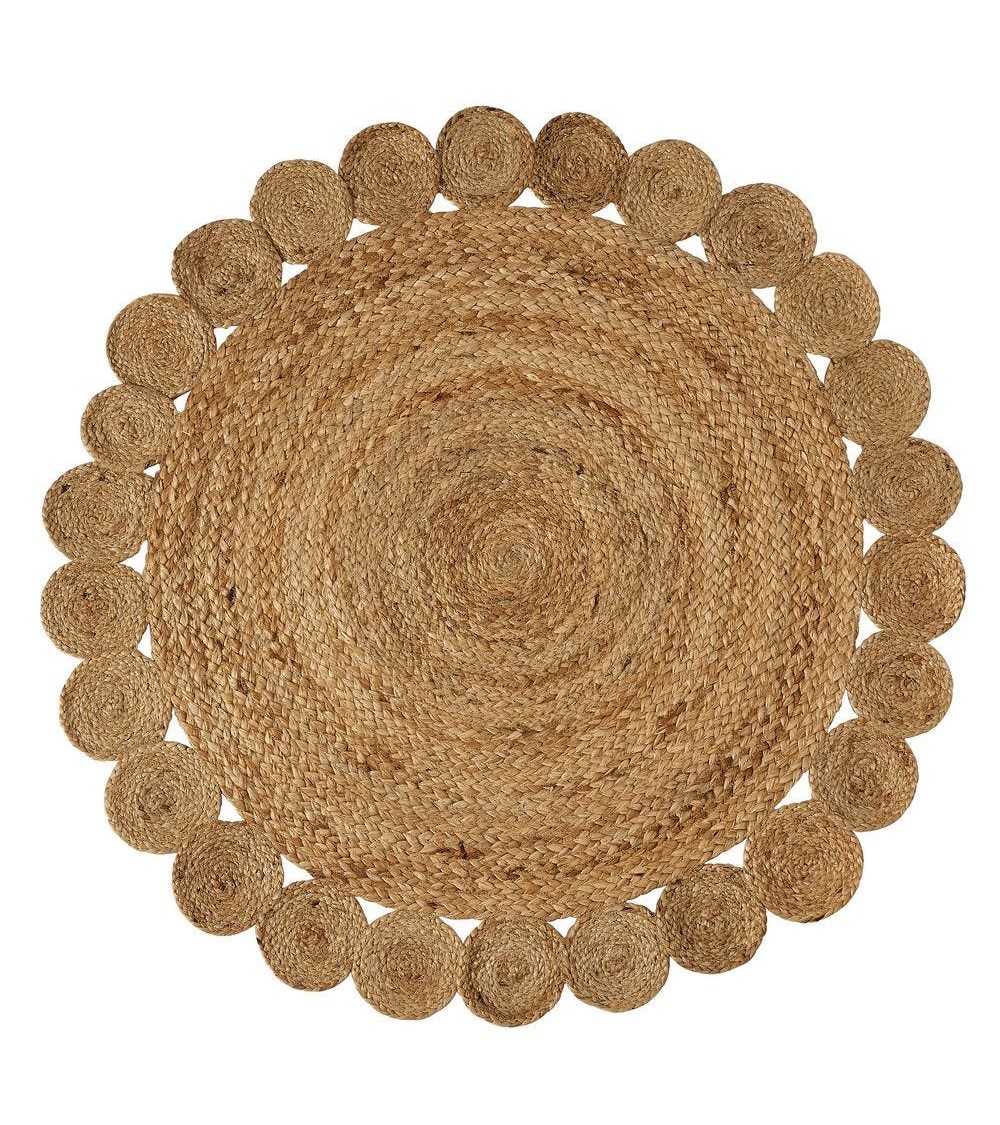 Alfombra redonda 120 cm círculos yute trenzado natural